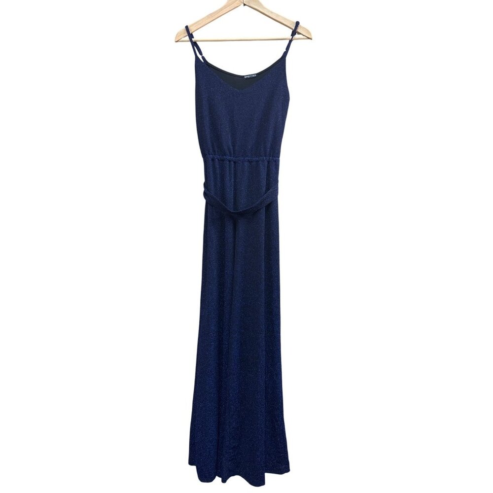 Mind Code Womens Blue Sparkle Sleeveless Jumpsuit M